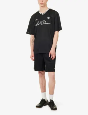 LES DEUX Brand-Embroidered Mesh Woven T-Shirt detail 2