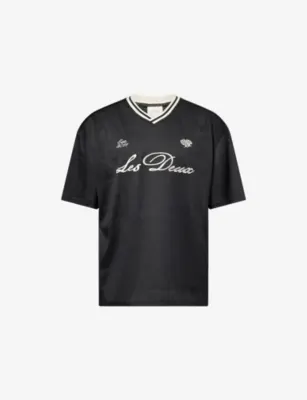 LES DEUX Brand-Embroidered Mesh Woven T-Shirt