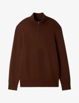 SANDRO Boxy Stand-Collar Cotton and Wool-Blend Jumper - TOBACCO BROWN detail 2