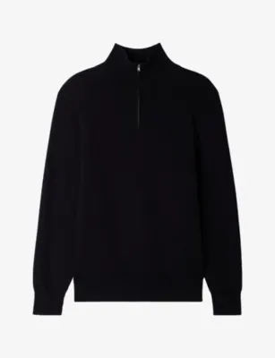 SANDRO Boxy Stand-Collar Cotton and Wool-Blend Jumper - TOBACCO BROWN
