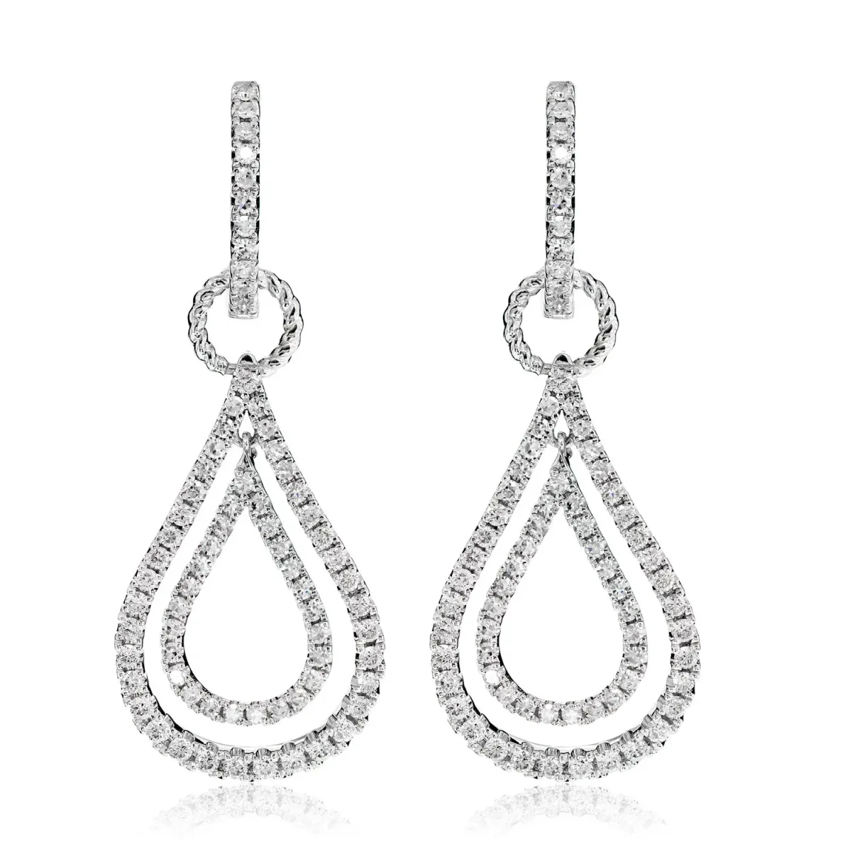 For Him Two Layer Teardrop Diamond Hoop Earrings in White Gold / Lab Grown Diamond – Earring