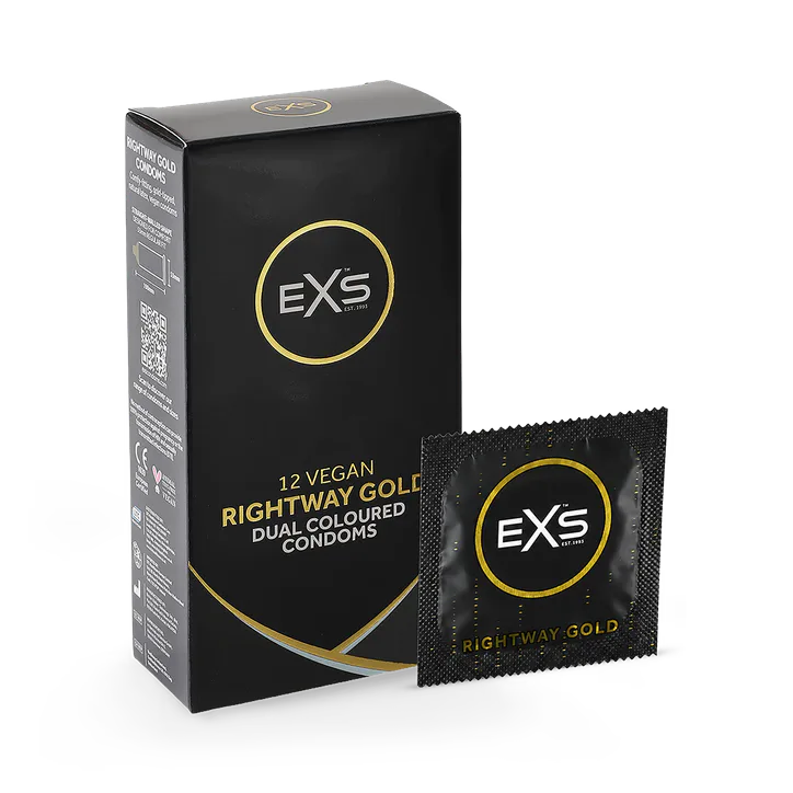 EXS Rightway Gold Condoms Vegan Gold Coloured Tip 12 Pack