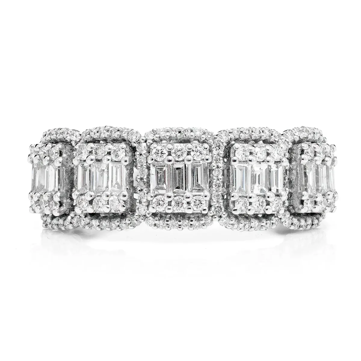 For Him Baguette and Round Stone 5 Halo Diamond Ring in White Gold / Lab Grown Diamond – Ring