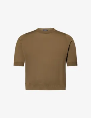 JOHN SMEDLEY X Bill Nighy Short-Sleeve Merino Wool Top - Chambray Blue/maz detail 2
