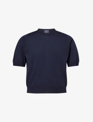 JOHN SMEDLEY X Bill Nighy Short-Sleeve Merino Wool Top - Chambray Blue/maz detail 3