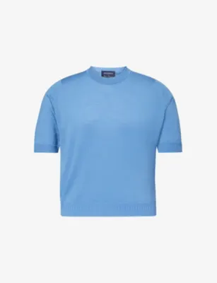 JOHN SMEDLEY X Bill Nighy Short-Sleeve Merino Wool Top - Chambray Blue/maz