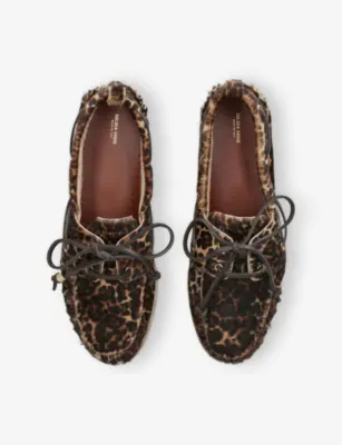 GOLDEN GOOSE Leopard-Print Leather Boat Shoes - EUR 43 / 9 UK MEN in BEIGE COMB, additional product view 2
