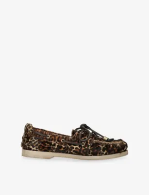 GOLDEN GOOSE Leopard-Print Leather Boat Shoes - EUR 43 / 9 UK MEN in BEIGE COMB – Mens | Casual shoes | Boat shoes