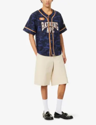 A BATHING APE Logo-Embroidered Camo-Print Cotton Baseball Shirt detail 2