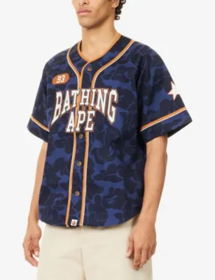 A BATHING APE Logo-Embroidered Camo-Print Cotton Baseball Shirt detail 3