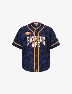 A BATHING APE Logo-Embroidered Camo-Print Cotton Baseball Shirt