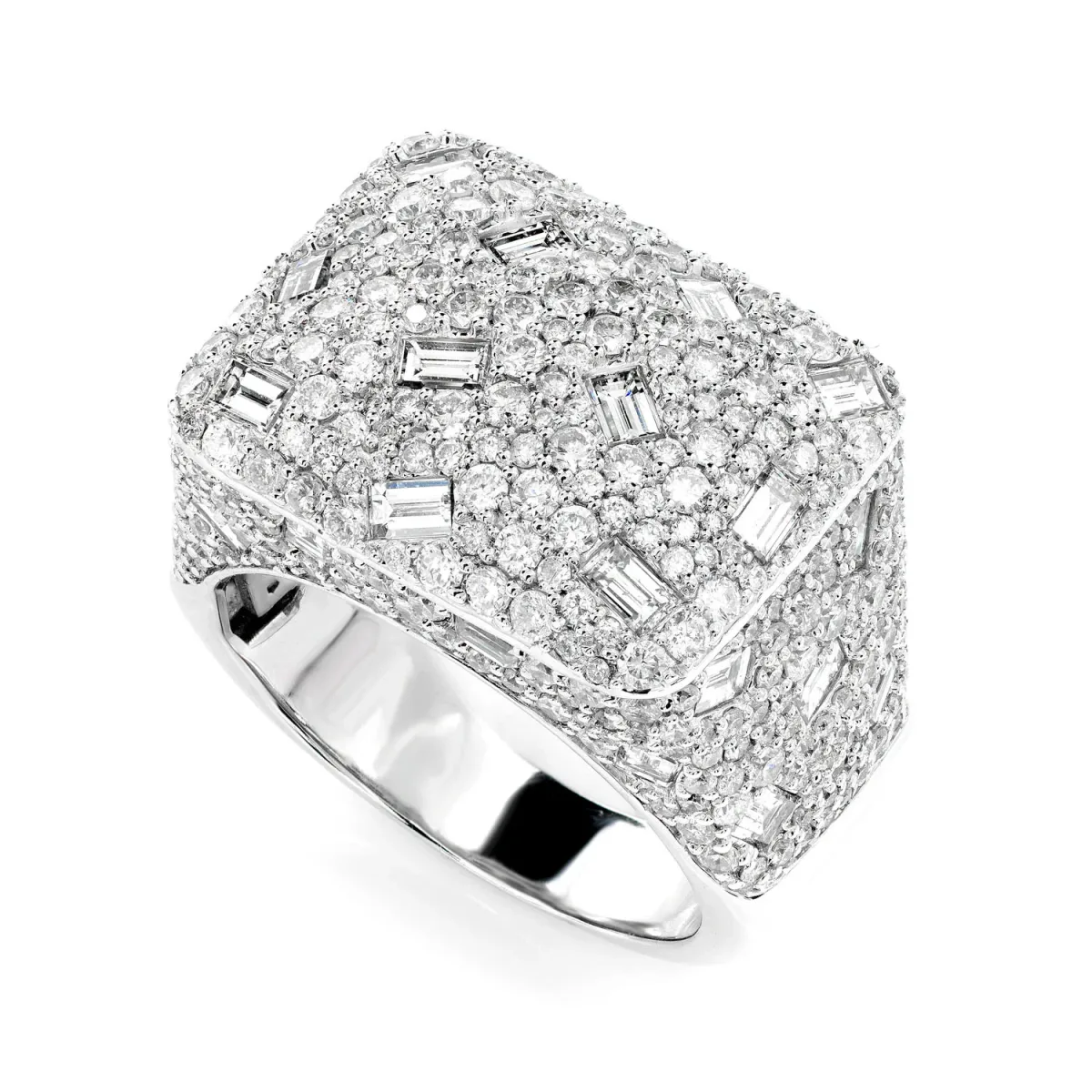 For Him Rectangle Gypsy Baguette Signet Diamond Ring in White Gold / Natural Diamond – Ring