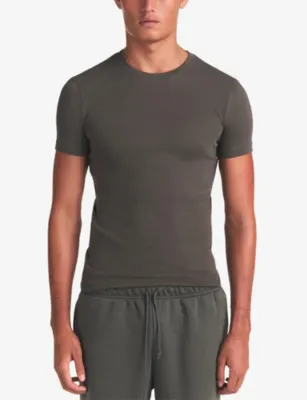 SKIMS Rib Slim-Fit Cotton T-Shirt in JUNGLE, additional product view 3