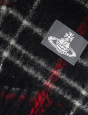 VIVIENNE WESTWOOD Checked Brand-Patch Wool-Blend Scarf detail 3