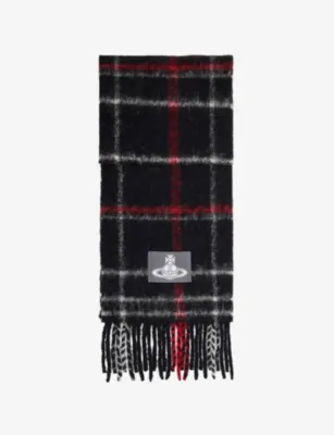 VIVIENNE WESTWOOD Checked Brand-Patch Wool-Blend Scarf