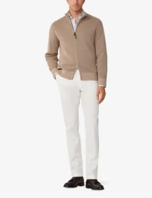 HACKETT Bi-Colour Full-Zip Wool and Cotton-Blend Cardigan detail 2