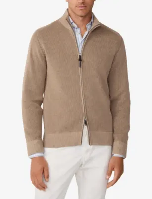HACKETT Bi-Colour Full-Zip Wool and Cotton-Blend Cardigan detail 3