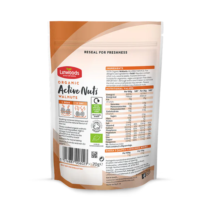 Linwoods Linwood Organic Activated Walnuts 70g, additional product view 2