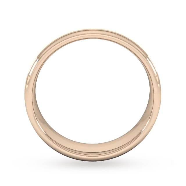 For Him 6mm D Shape Standard Matt Centre With Grooves Wedding Ring In 18 Carat Yellow Gold detail 3