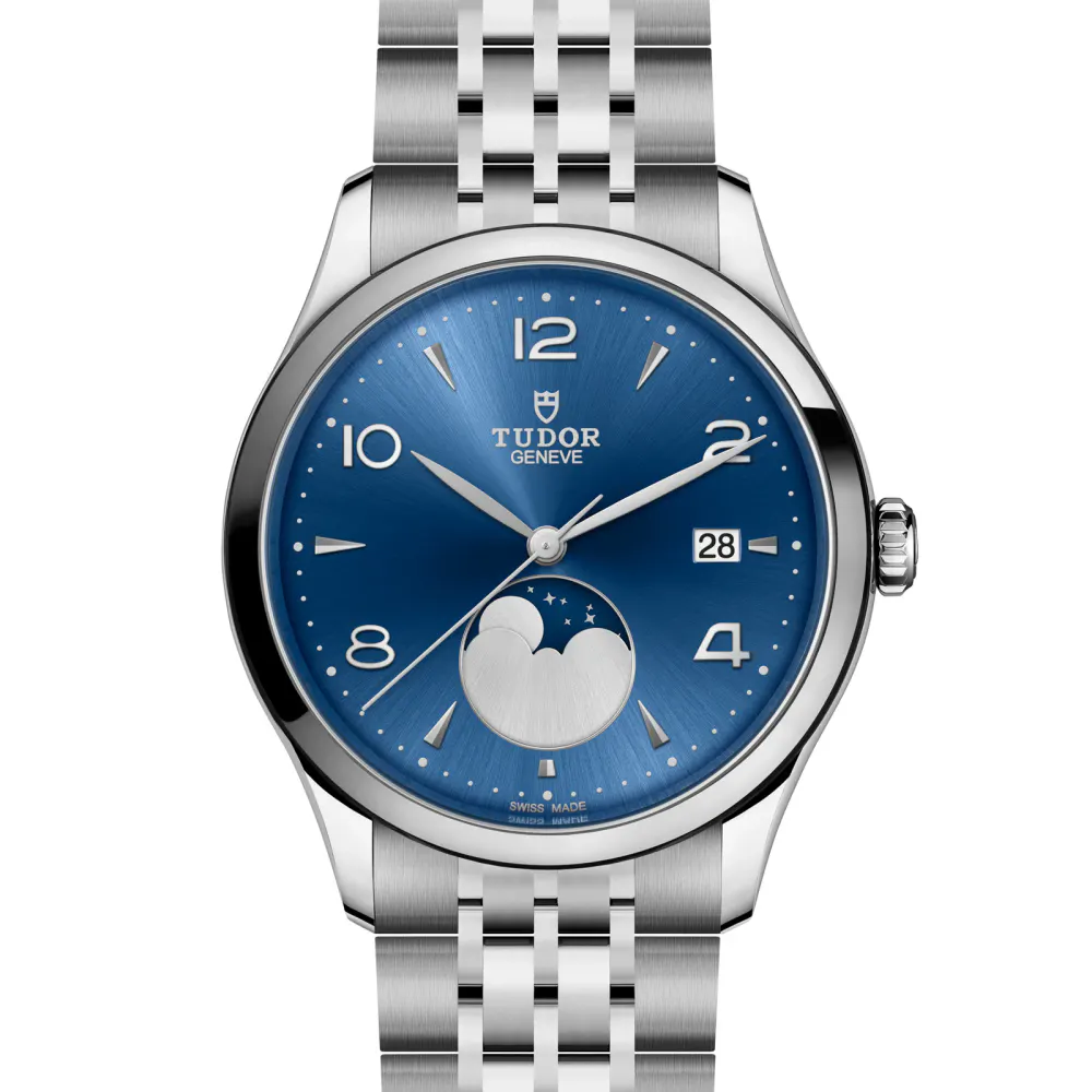 Tudor 1926 Luna 39mm Mens Watch Steel Case Moon Phase Indicator Blue Dial detail 3
