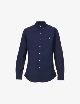 POLO RALPH LAUREN Long-sleeved logo-embroidered slim-fit stretch cotton-poplin shirt - BLUE WHT STRIPE detail 2