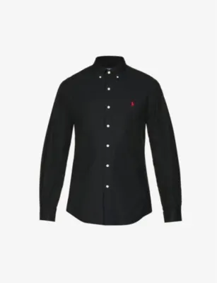 POLO RALPH LAUREN Long-sleeved logo-embroidered slim-fit stretch cotton-poplin shirt - BLUE WHT STRIPE detail 3