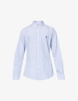 POLO RALPH LAUREN Long-sleeved logo-embroidered slim-fit stretch cotton-poplin shirt - BLUE WHT STRIPE