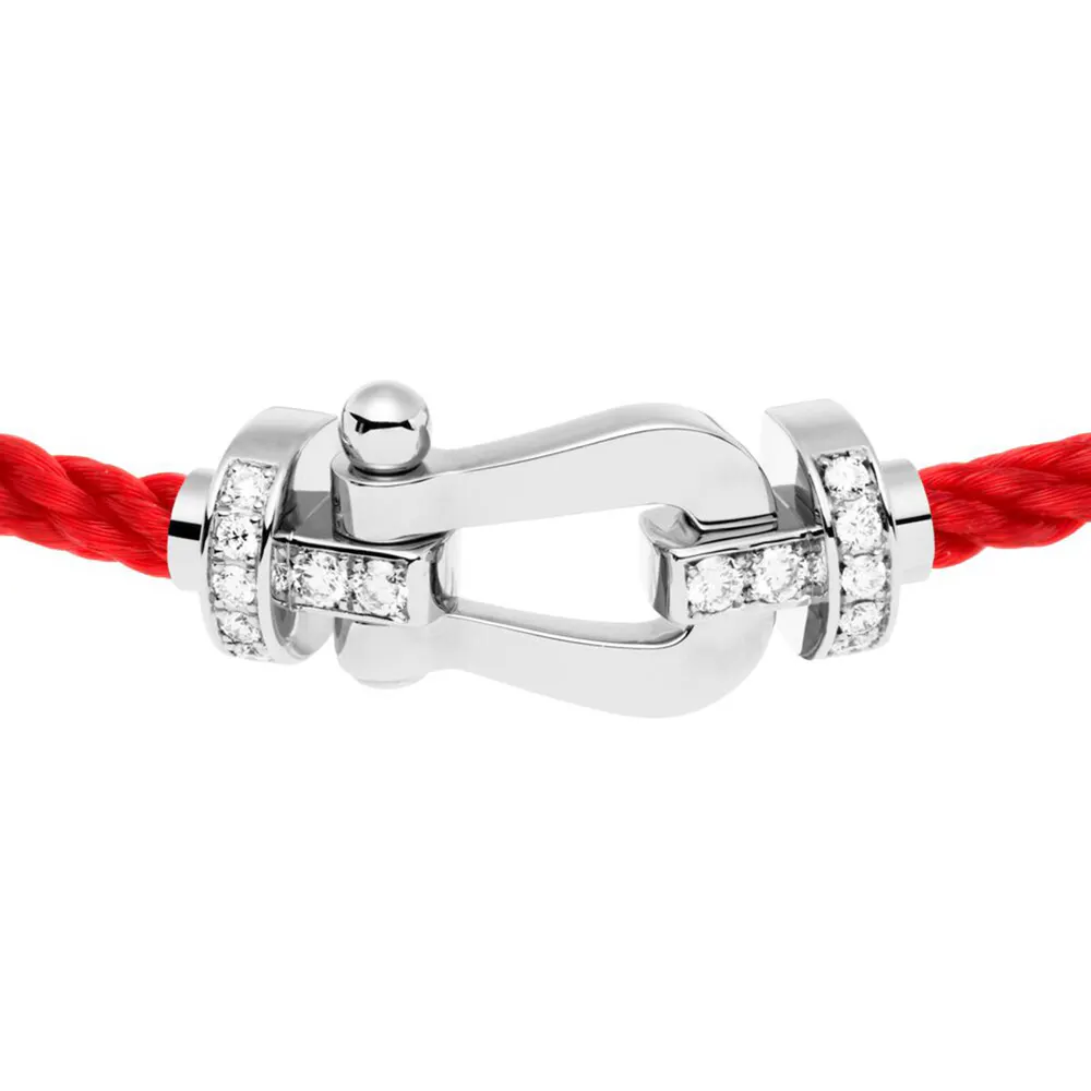 FRED Force 10 18ct White Gold 0.24ct Diamond Buckle & Red Cable Large Model - Size 16 detail 2
