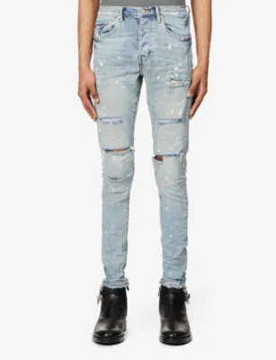 PURPLE BRAND Distressed slim-fit stretch-denim jeans detail 3