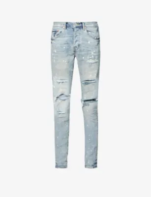 PURPLE BRAND Distressed slim-fit stretch-denim jeans