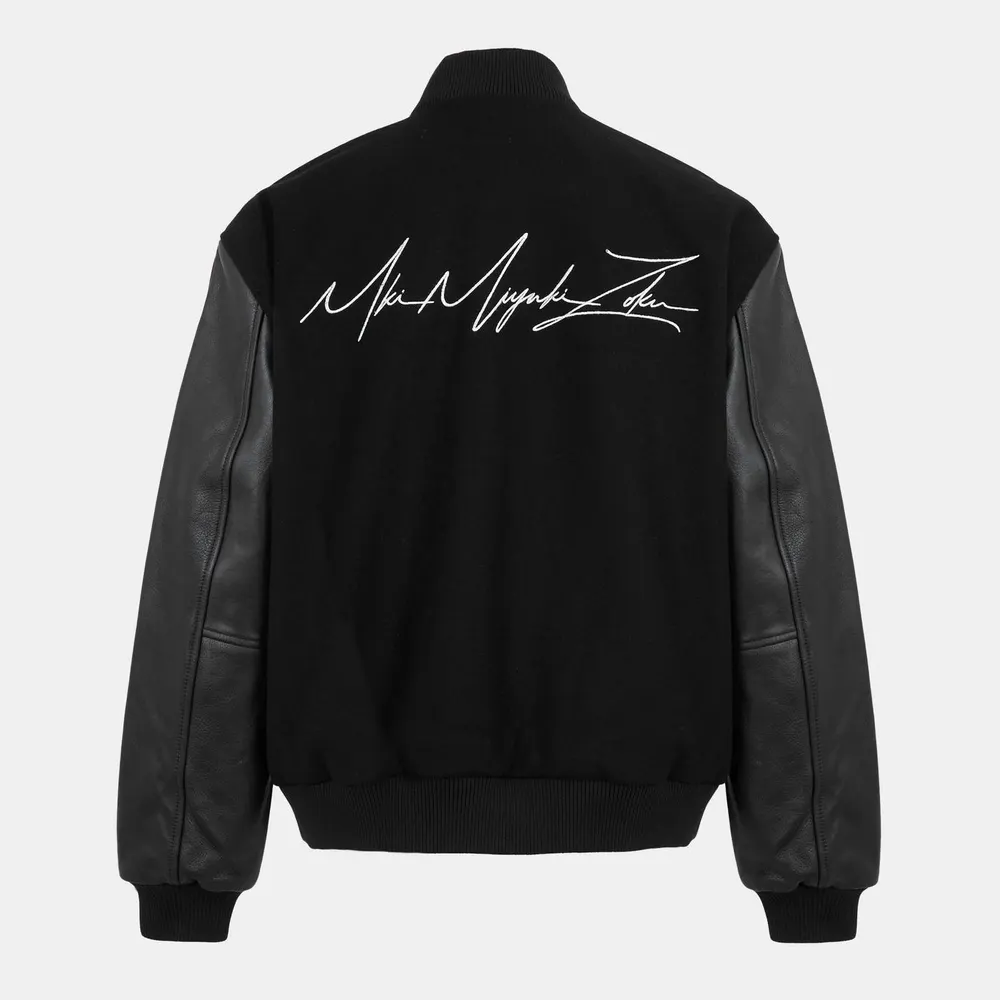 MKI MIYUKI ZOKU Men's Script Varsity Jacket in Black, additional product view 2