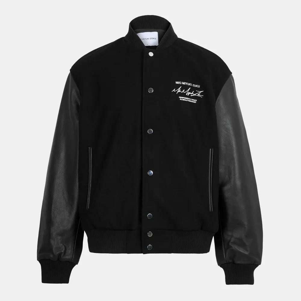 MKI MIYUKI ZOKU Men's Script Varsity Jacket in Black – Clothing