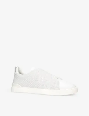 ZEGNA Triple Stitch interwoven leather low-top trainers - EUR 40 / 6 UK MEN in WHITE, additional product view 3