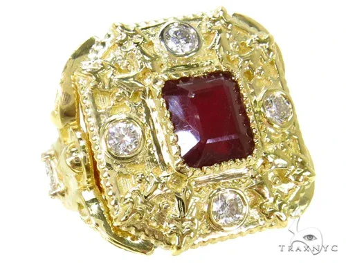 RINA - For Him CUSTOM Bezel Ruby Diamond Angel Ring-40018 in Rose Gold / 4 – Ring