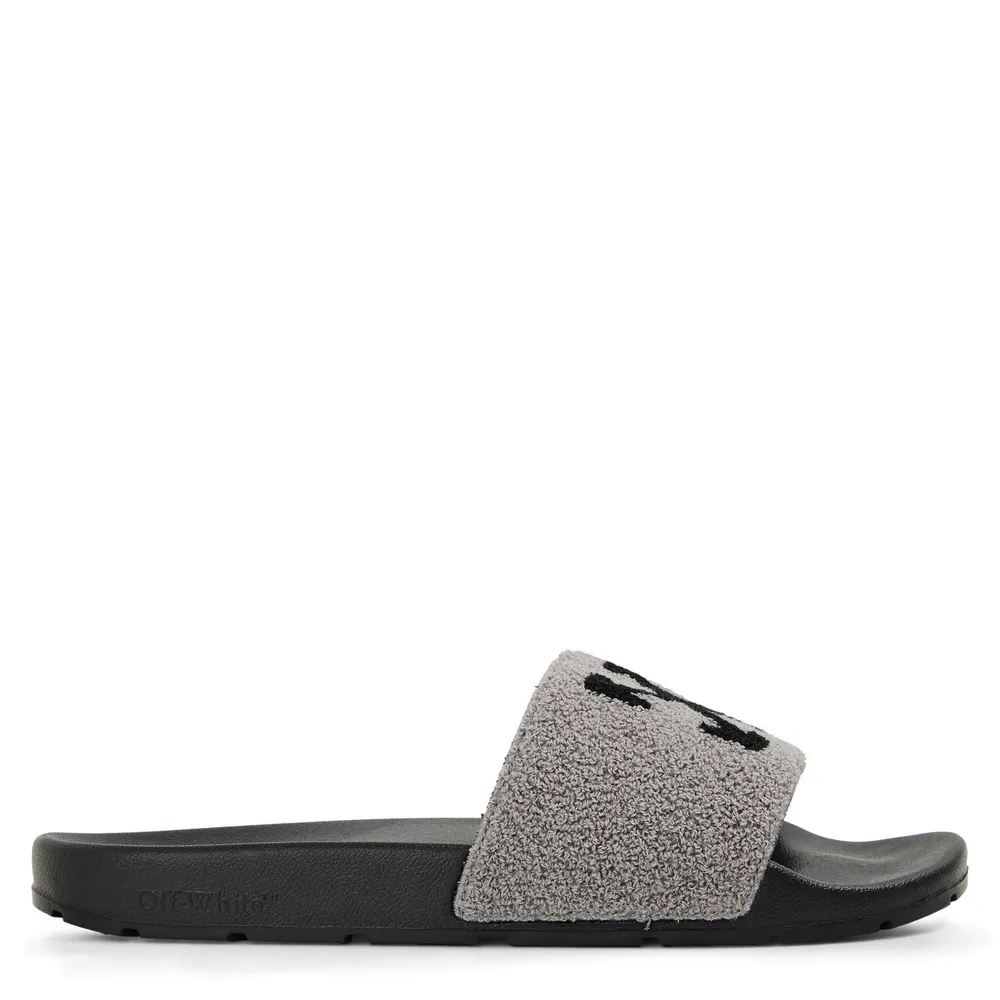 Off White Men's Terry Pool Sliders in Smoke/Black – Footwear
