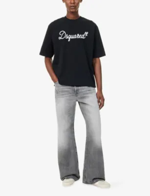 DSQUARED2 Signature Brand-Embroidered Cotton T-Shirt in BLACK, additional product view 2
