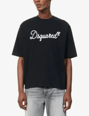 DSQUARED2 Signature Brand-Embroidered Cotton T-Shirt in BLACK, additional product view 3