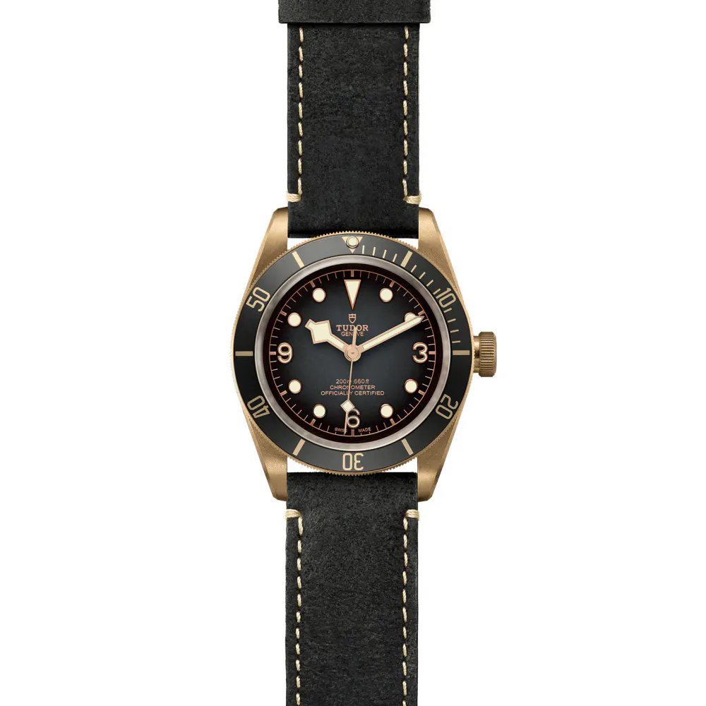 Tudor Black Bay Bronze 43mm Bronze Case Black Leather Strap detail 2