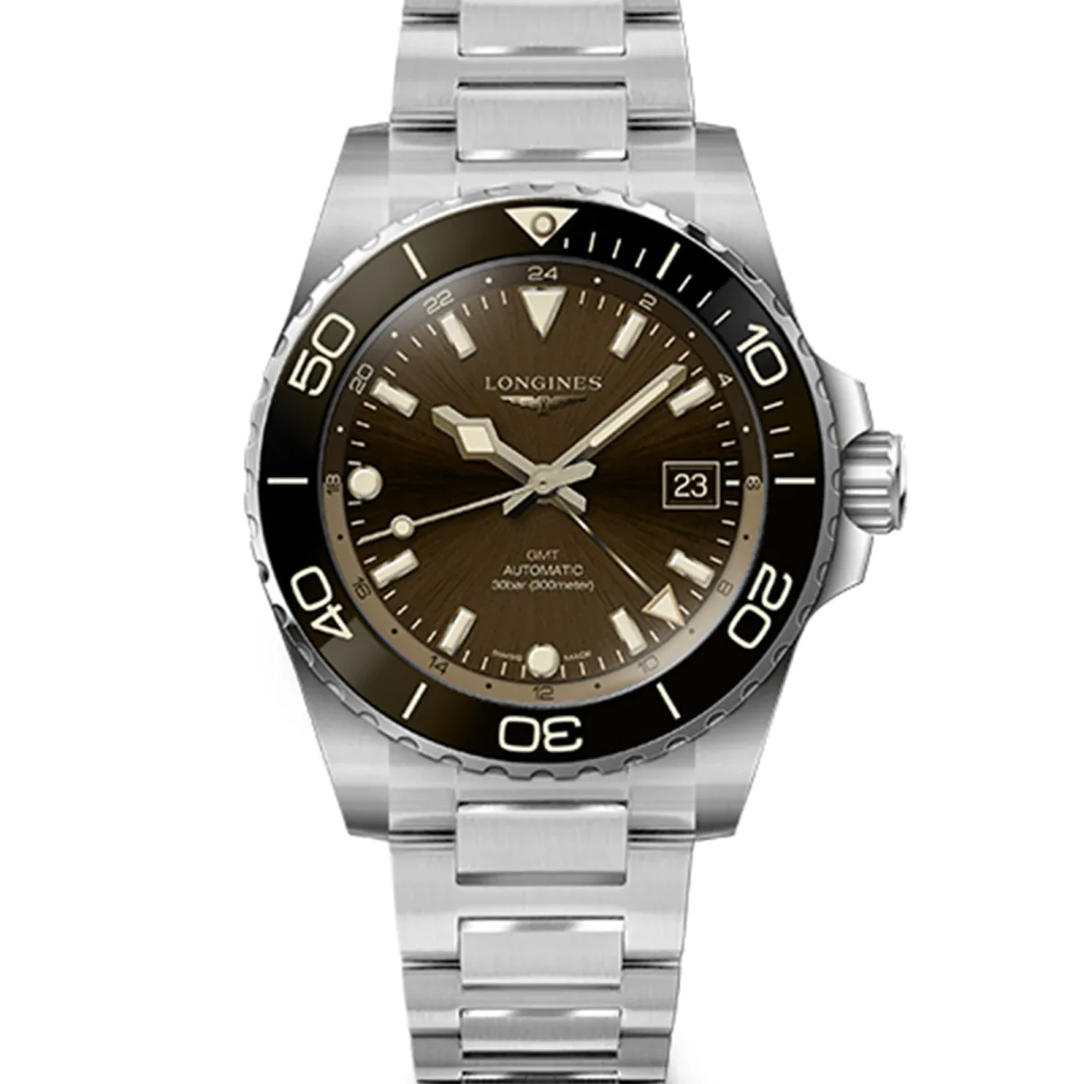 Longines HydroConquest 41mm Mens Watch Brown Stainless Steel