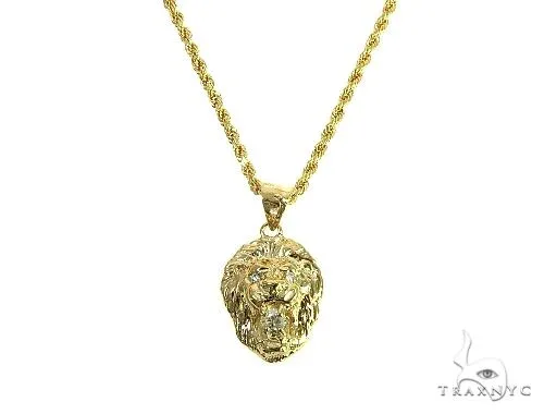 MARYAM - For Him SILVER For Him Diamond Lion Pendant and Rope Chain Set 66024 in Yellow / 18 Inches – Pendant Set