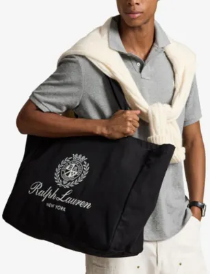 POLO RALPH LAUREN Crest-Embroidered Cotton-Canvas Tote Bag in BLACK, additional product view 2