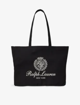POLO RALPH LAUREN Crest-Embroidered Cotton-Canvas Tote Bag in BLACK – Mens | Tote bags