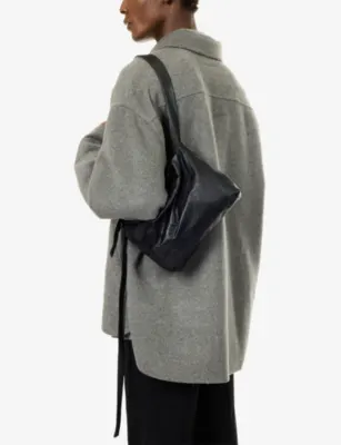 YOHJI YAMAMOTO Puff Leather Crossbody Bag in BLACK, additional product view 3