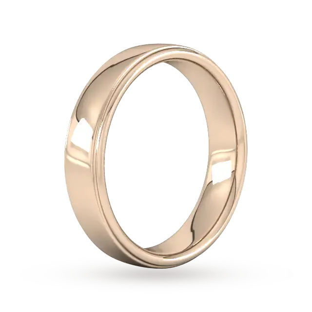 For Him 5mm Traditional Court Standard Polished Finish With Grooves Wedding Ring In 9 Carat Rose Gold detail 2