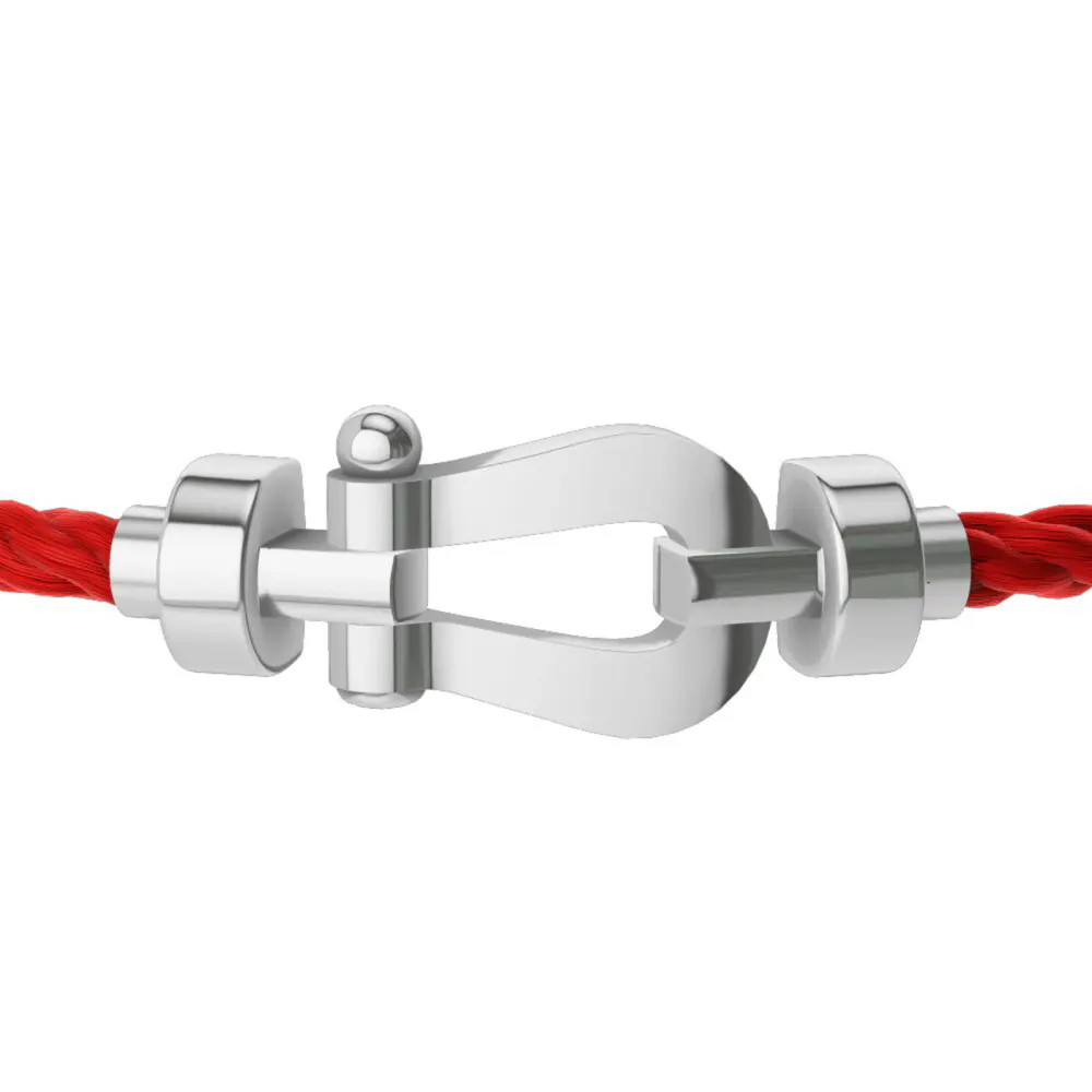 FRED Force 10 18ct White Gold Buckle & Red Cable Medium Model - Size 14 detail 2