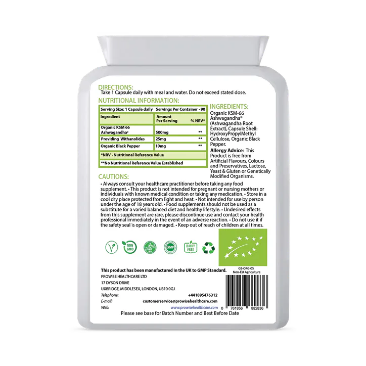 Prowise Healthcare KSM-66 Ashwagandha With Organic Black Pepper 500mg 90 Capsules detail 2
