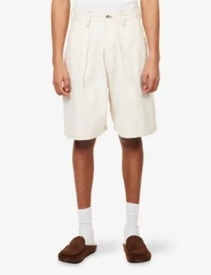 STORY MFG Lush Carpenter Pleated Cotton Shorts in ECRU, additional product view 3