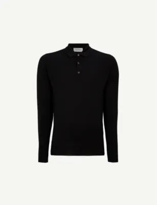 JOHN SMEDLEY Belper knitted polo jumper in BLACK, additional product view 2