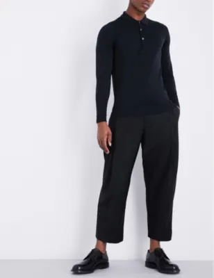 JOHN SMEDLEY Belper knitted polo jumper in BLACK, additional product view 3