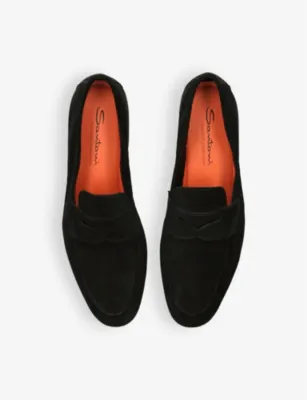 SANTONI Carlos suede penny loafers - EUR 41.5 / 7.5 UK MEN in BLACK, additional product view 2